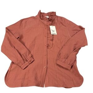 Darling Ruffle Collar Button Front Blouse Terracotta XS NWT MSRP $99